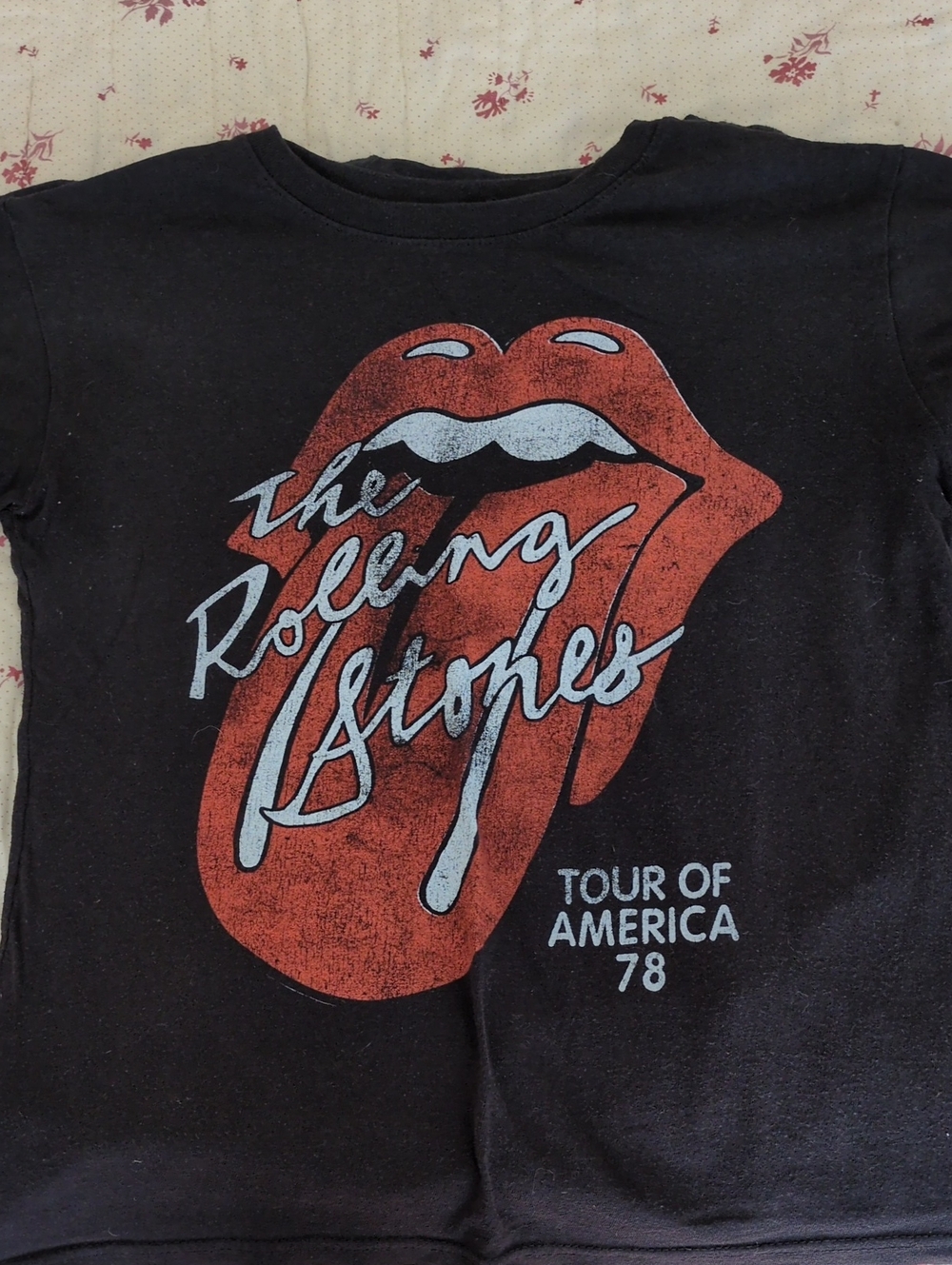 the Rolling Stones Black Kids Tee with Red Tongue Graphic